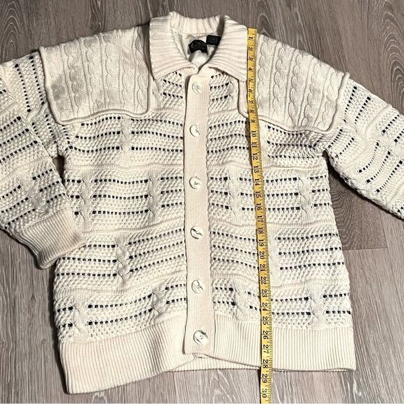 70's LeRoy Grandpa Chunky Wool Blend Textured Knit Oversized Sweater Jacket M - Picture 11 of 17